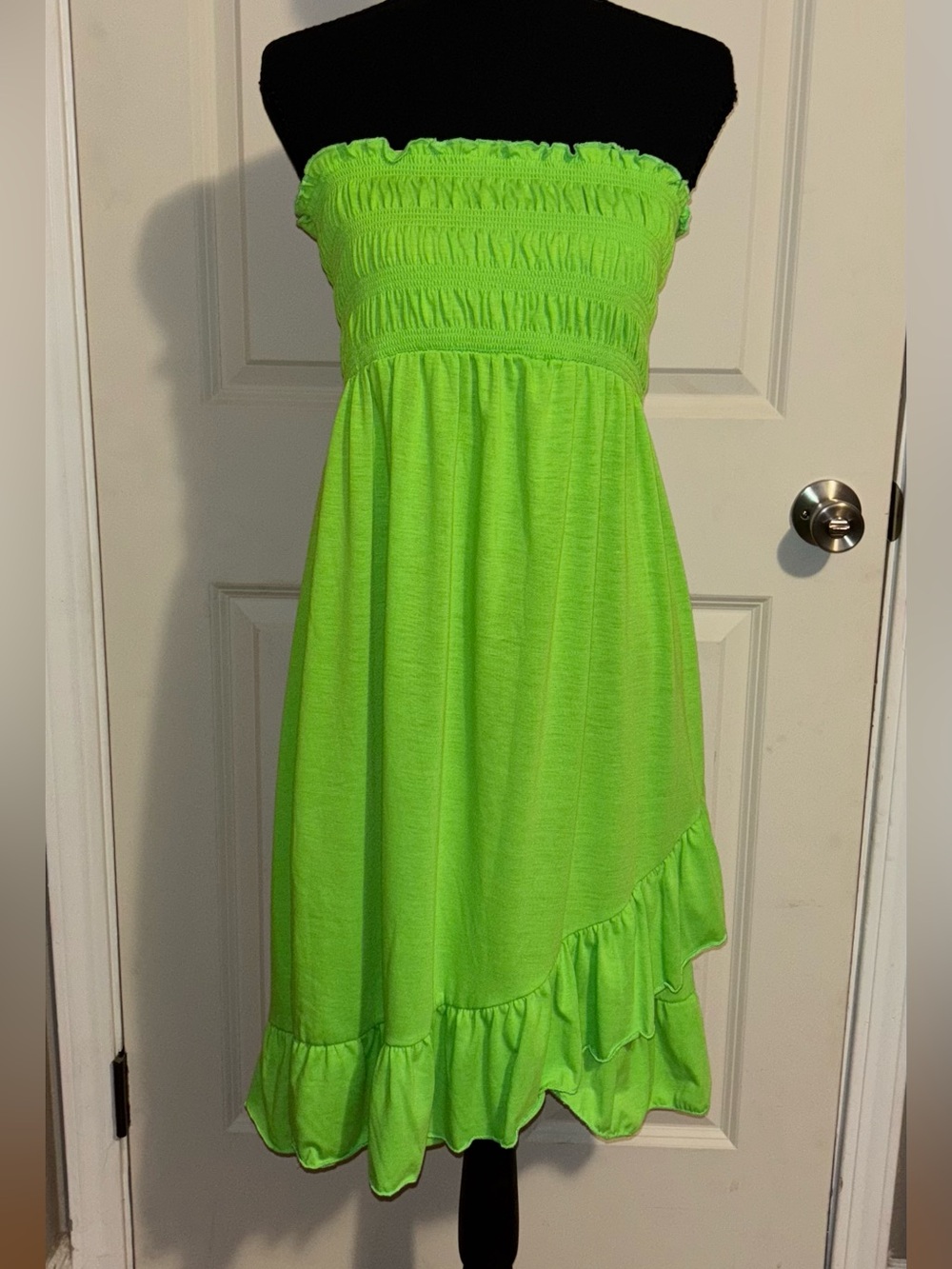OP Neon Lime Strapless Ruffle Sundress